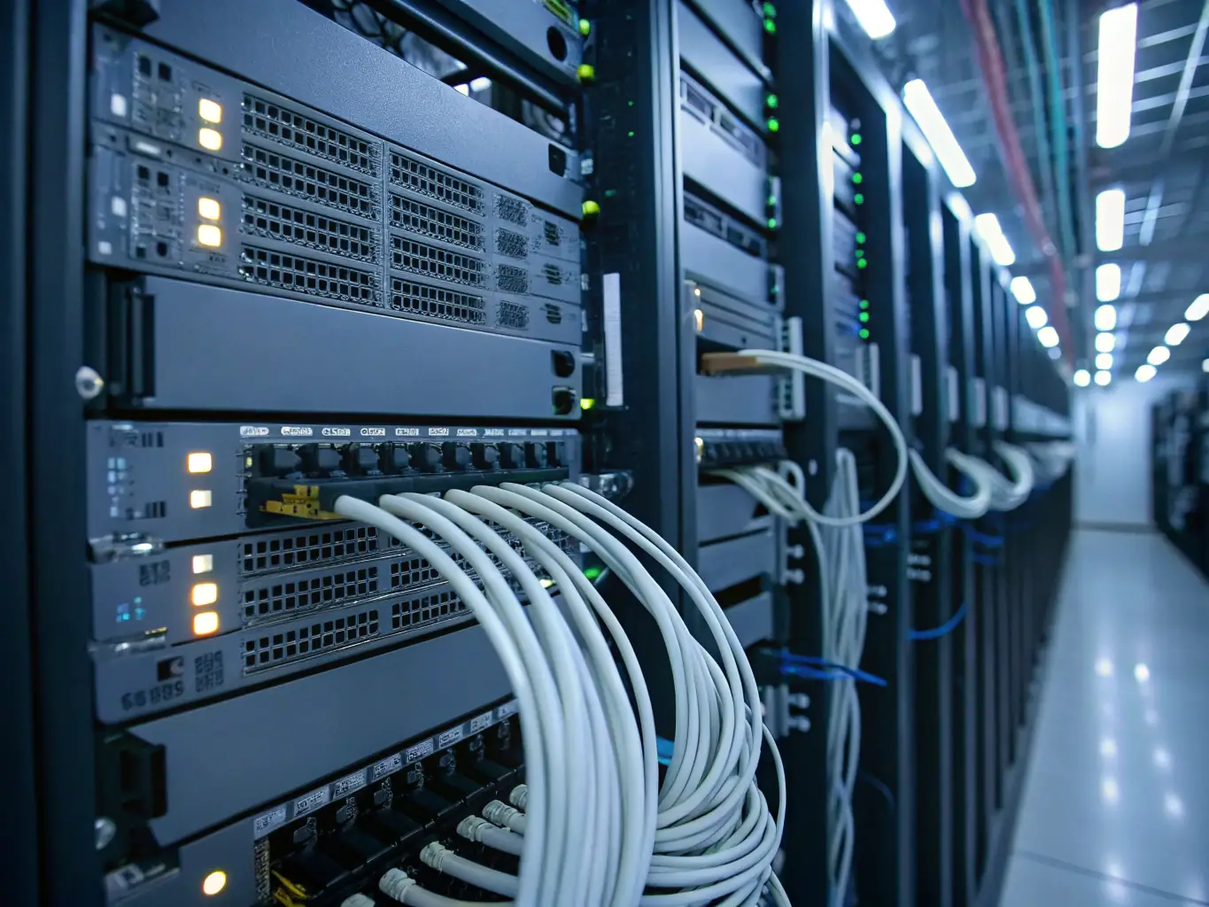 A modern data center with interconnected servers and networking equipment illustrating reliable infrastructure.