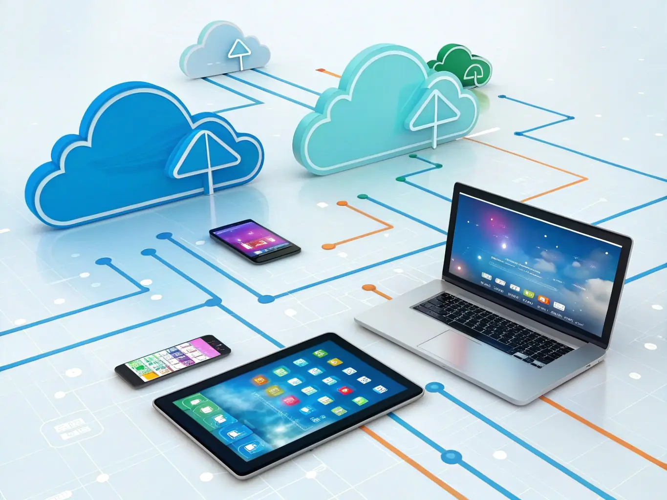 A cloud icon with interconnected nodes representing scalable cloud infrastructure.